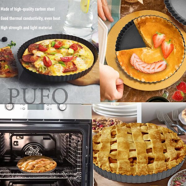 Tava rotunda metalica Pufo Cookies pentru prajituri, placinte, cu baza detasabila, 28 cm