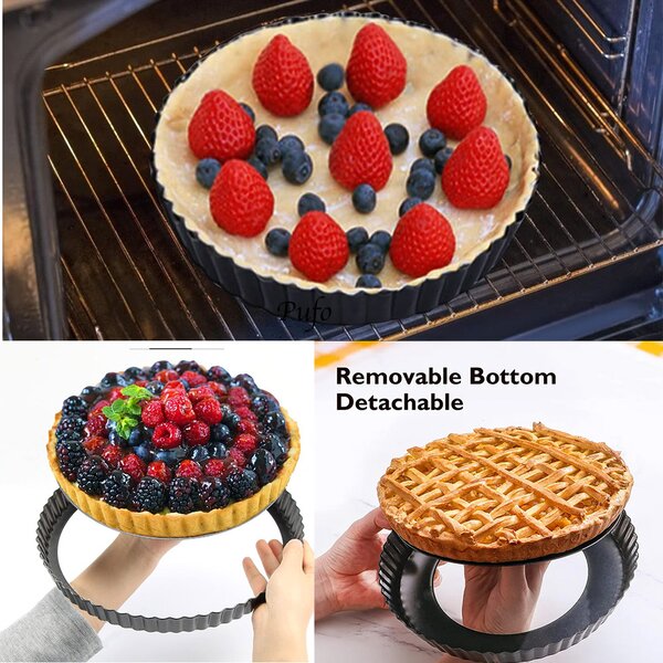 Tava rotunda metalica Pufo Cookies pentru prajituri, placinte, cu baza detasabila, 28 cm