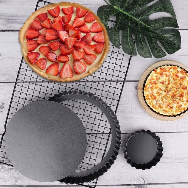 Tava rotunda metalica Pufo Cookies pentru prajituri, placinte, cu baza detasabila, 28 cm