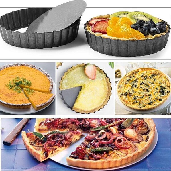 Tava rotunda metalica Pufo Cookies pentru prajituri, placinte, cu baza detasabila, 28 cm