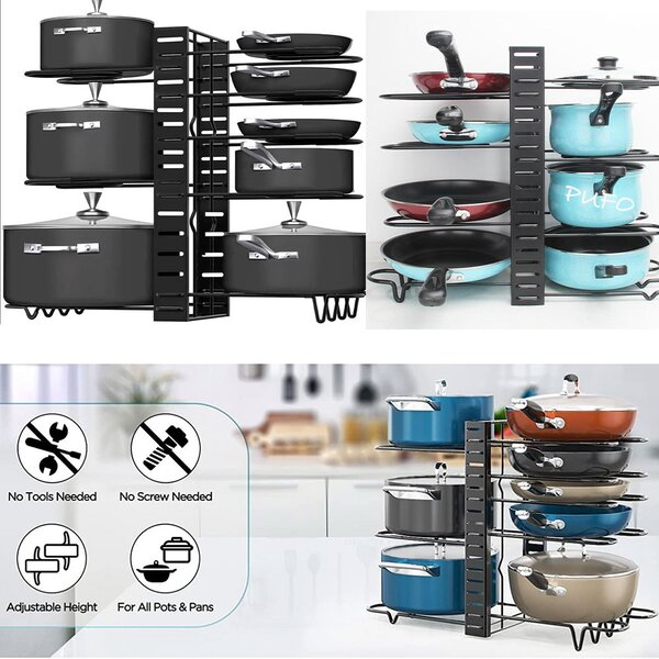 Organizator ajustabil metalic pentru organizare tigai, oale, tocatoare, 46 x 38 cm, negru