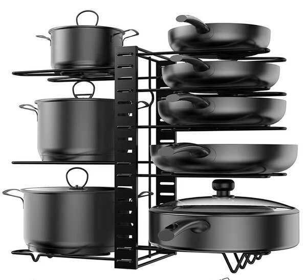 Organizator ajustabil metalic pentru organizare tigai, oale, tocatoare, 46 x 38 cm, negru