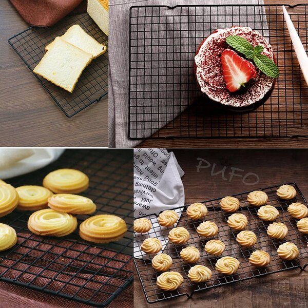 Suport metalic pentru bucatarie ideal la racirea prajiturilor, gogosilor, blatului de tort, biscuiti, fursecuri, 41 x 26 cm, negru