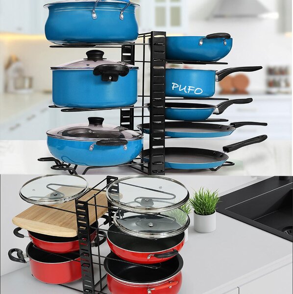 Organizator ajustabil metalic pentru organizare tigai, oale, tocatoare, 46 x 38 cm, negru