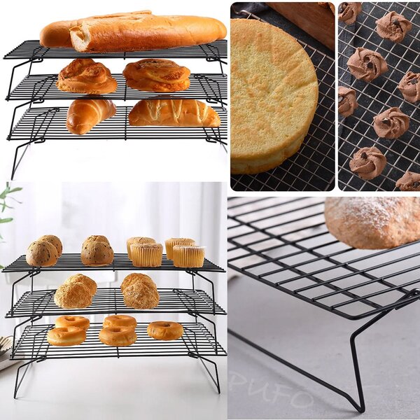 Suport metalic cu picioare pentru bucatarie ideal la racire prajituri, gogosi, blat de tort, biscuiti, fursecuri, model etajabil, 40 x 25 cm