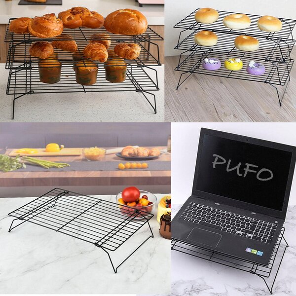 Suport metalic cu picioare pentru bucatarie ideal la racire prajituri, gogosi, blat de tort, biscuiti, fursecuri, model etajabil, 40 x 25 cm