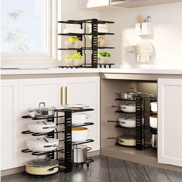Organizator ajustabil metalic pentru organizare tigai, oale, tocatoare, 46 x 38 cm, negru
