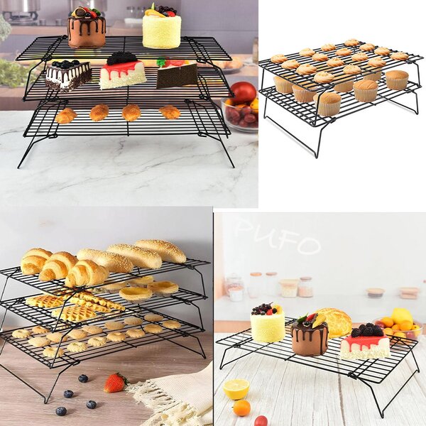 Suport metalic cu picioare pentru bucatarie ideal la racire prajituri, gogosi, blat de tort, biscuiti, fursecuri, model etajabil, 40 x 25 cm