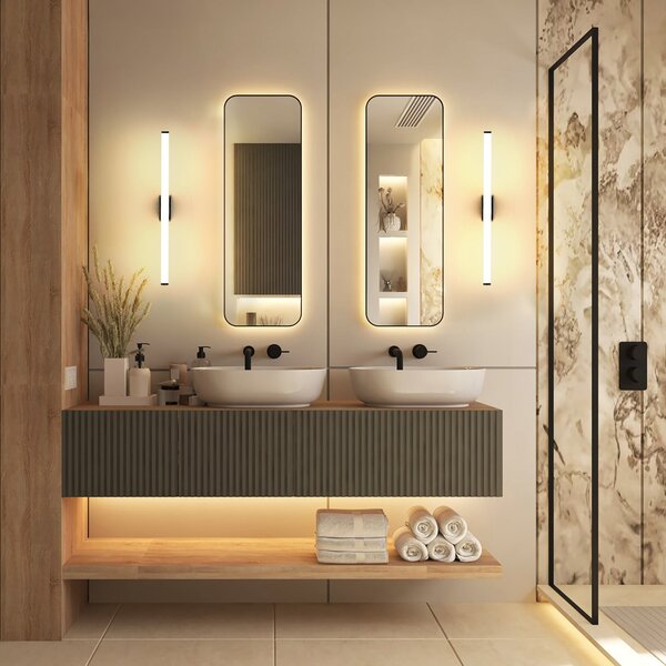 Molto Luce Aplică de perete LED VINA M, negru, lățime 60 cm, IP44, CCT, Negru, Baie, Aluminiu, Modern