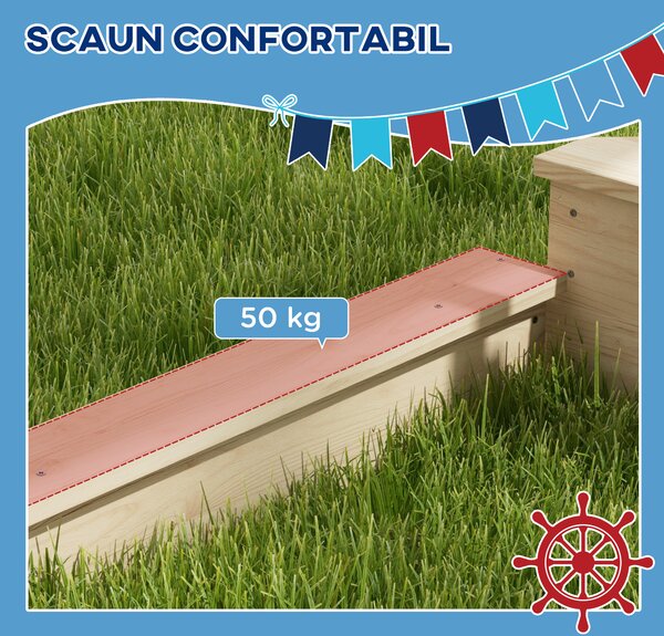 Outusunny Nisipar din Lemn pentru Copii cu Capac, Ladă de Nisip pentru Exterior cu Set de Joacă Inclus, 180x103x144,5 cm, Lemn Natural | Aosom Romania