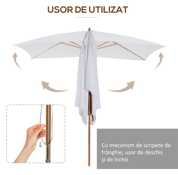 Outsunny Umbrelă de Grădină 2x3m Parasolar Impermeabil din Lemn Lacuit cu Copertină Detașabilă Alb | Aosom Romania