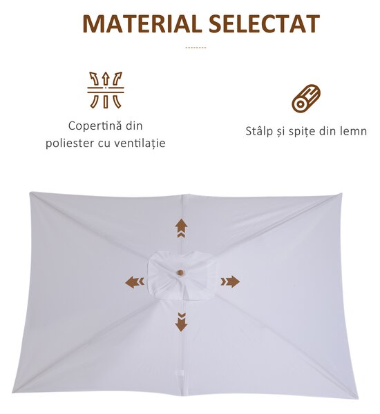 Outsunny Umbrelă de Grădină 2x3m Parasolar Impermeabil din Lemn Lacuit cu Copertină Detașabilă Alb | Aosom Romania