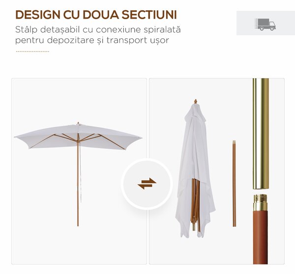 Outsunny Umbrelă de Grădină 2x3m Parasolar Impermeabil din Lemn Lacuit cu Copertină Detașabilă Alb | Aosom Romania