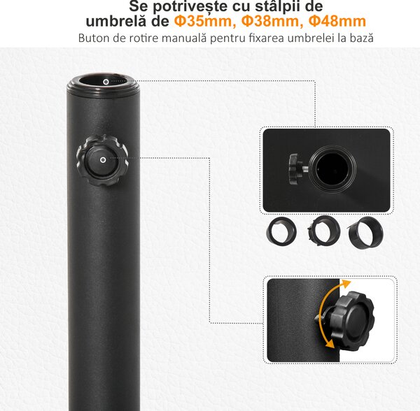 Outsunny Bază Umbrelă 13.3kg, Ciment, Postament Lucios pentru Umbrelă Grădină, Negru | Aosom Romania