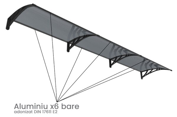 Copertină PREMIUM 300x80 cm, placă 6 mm dintr-o bucată – Negru/Antracit