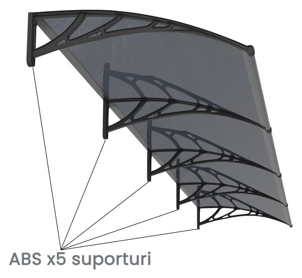 Copertină PREMIUM 400x80 cm, placă 6 mm dintr-o bucată – Negru/Antracit