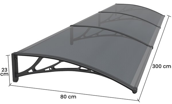 Copertină PREMIUM 300x80 cm, placă 6 mm dintr-o bucată – Negru/Antracit