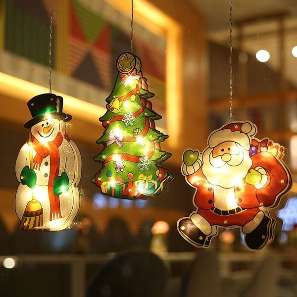 Figurina Brad Craciun, LED-uri alb cald, decor fereastra/vitrina, baterii, IP20