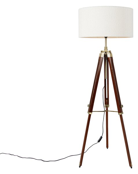 Lampa de podea alama cu abajur boucle alb 50 cm trepied - Cortin