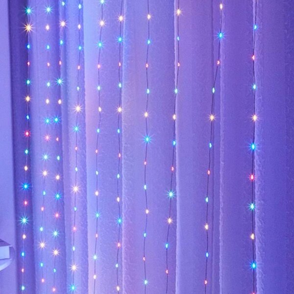 Instalatie tip perdea 3x3 m, 300 LED-uri RBG, 8 moduri de iluminare, USB, 5W, telecomanda