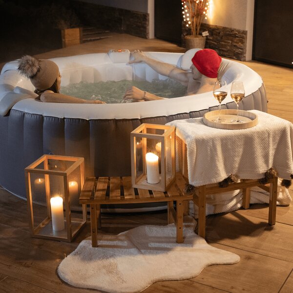 KONDELA Măsuţă auxiliară pentru jacuzzi în formă arcuită, bambus natural, VIREO TYP 3