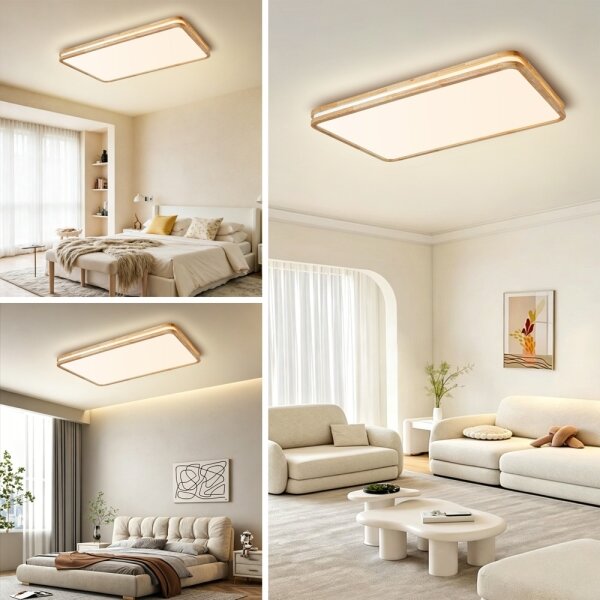 Brilagi - Corp de iluminat LED reglabil MOLINA SQUARE LED/128W/230V, stejar, 90x60 cm + telecomandă