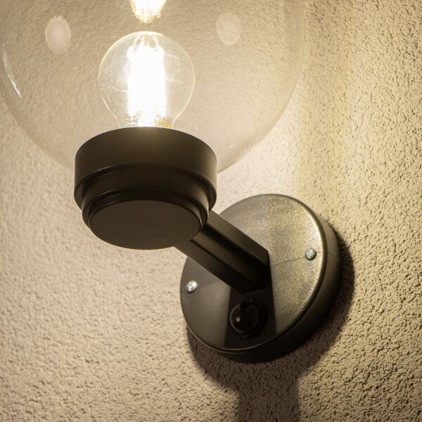 Brilagi - Aplică de exterior HARBOR cu senzor, 1xE27/40W/230V, IP33, negru/transparent