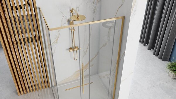 Rea Solar Gold Elegant, cabină de duș cu ușă glisantă 90 (uşă) x 90 (perete) x 195 cm, sticlă transparentă de 6 mm, profil auriu, REA-K4900