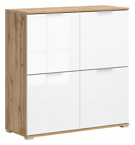 Bufet Tivetra 103, Alb lucios, Stejar Wotan, PAL laminat, 106x104x41cm, 47 kg
