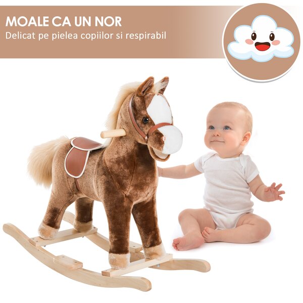 HOMCOM Cal Balansoar pentru Copii din Lemn, 74×33×62 cm, Maro | Aosom Romania