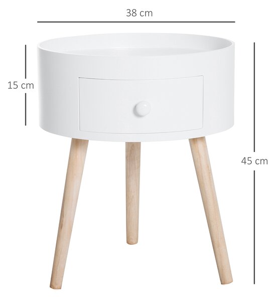 HOMCOM Masa de Salon Moderna cu Sertar in Lemn, Alb, Ф38x45cm | Aosom Romania