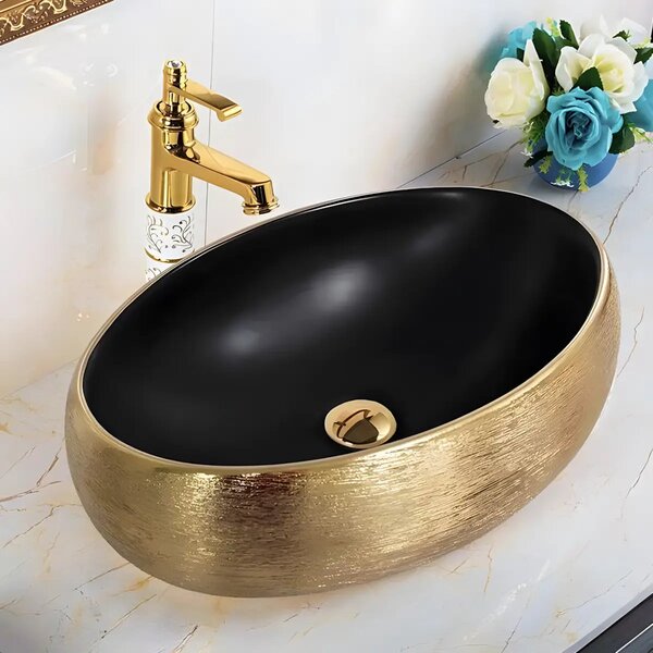 Lavoar Pe Blat Santa Fe 48x34cm, Negru Si Auriu, Portelan