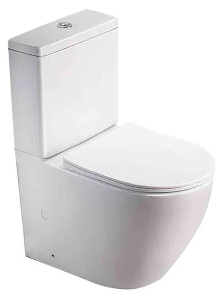 Set Vas WC Monobloc Rimless Ventura Leon, 38x61,8 cm, Rezervor 3/6L, Capac Soft-Close, Alb