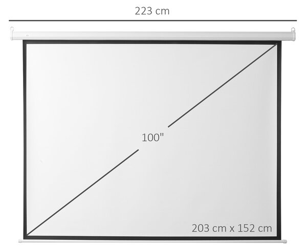 HOMCOM Ecran Proiecție Motorizat 100 Inch, Ideal pentru Home Cinema, Fabricat din Plasă, Plastic, Metal, 203x152 cm, Design Modern | Aosom Romania