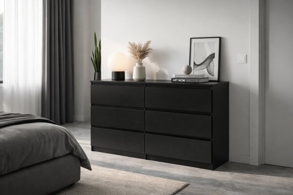 Comodă SIMPLE 120 cm 6 sertare negru