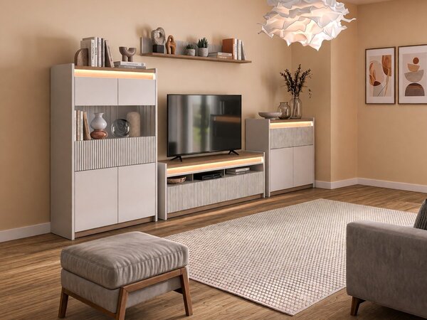 Set de living Etrsalo 108, Gri deschis, Stejar, PAL laminat