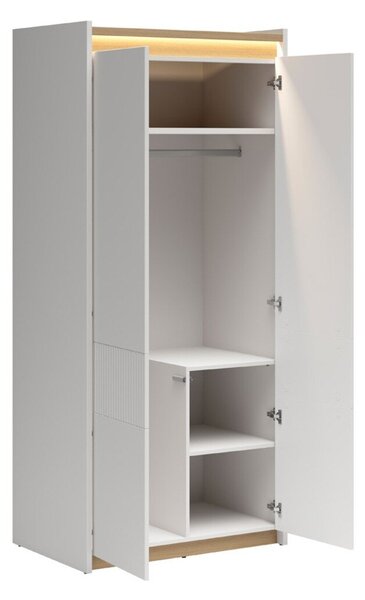 Dulap Etrsalo 106, Gri deschis, Stejar, 201x90x58cm, 92 kg, Uși dulap: Cu balamale, Numărul de rafturi: 2, Numărul de rafturi: 2