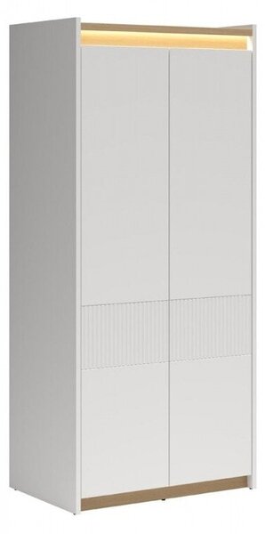 Dulap Etrsalo 106, Gri deschis, Stejar, 201x90x58cm, 92 kg, Uși dulap: Cu balamale, Numărul de rafturi: 2, Numărul de rafturi: 2