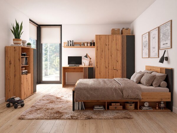 Set de mobilier Orlnolu 121, Stejar artizan, Negru, MDF, PAL laminat