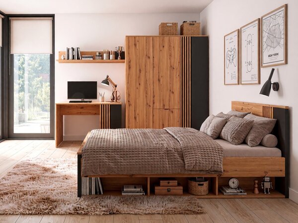 Set de mobilier Orlnolu 121, Negru, Stejar artizan, MDF, PAL laminat