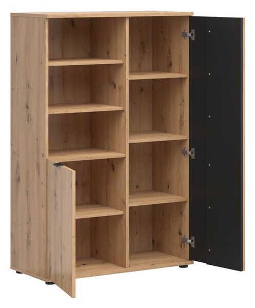 Bufet Orlnolu 120, Stejar artizan, Negru, PAL laminat, 137x90x40cm, 56 kg