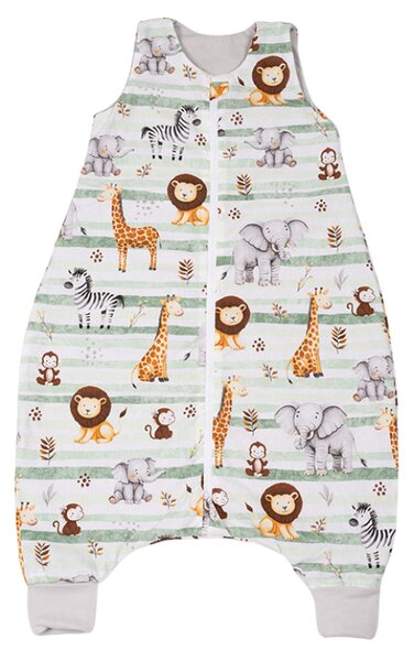 Sac de dormit cu picioare de vara pentru copii 18-36 luni Kidizi Safari Green 0.5 tog, mansete transformabile in soseta