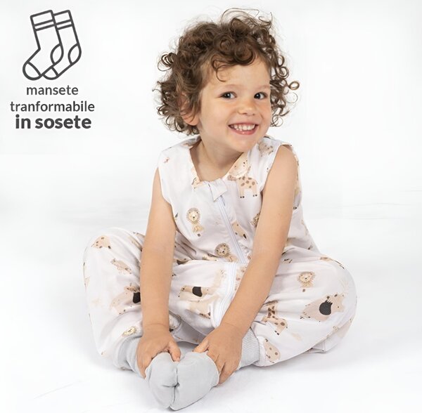 Sac de dormit cu picioare de vara pentru copii 18-36 luni Kidizi Safari Beige 0.5 tog, mansete transformabile in soseta