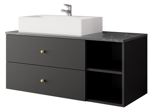 Cabinet atârnat pentru baie Salus, Negru, Marmură neagră, PAL laminat, 45x100x45cm, 31 kg