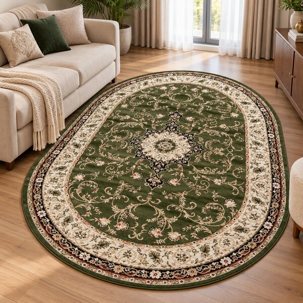 Covor Clasic Sufragerie, Model Lotos 523, Oval, Verde Verde, Oval, 60x110