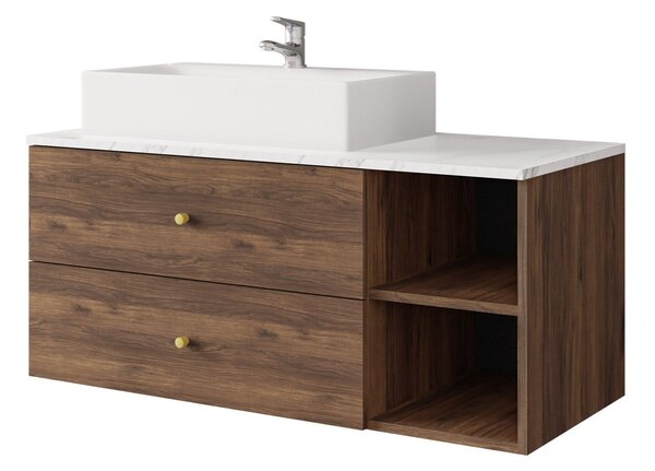Cabinet atârnat pentru baie Salus, Nuc, Marmură albă, PAL laminat, 45x100x45cm, 31 kg