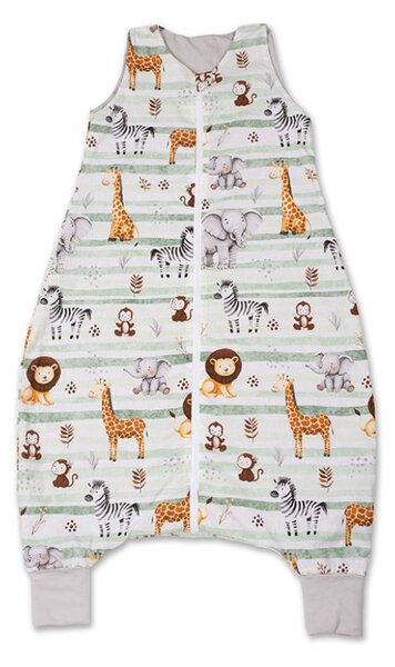 Sac de dormit de vara cu picioare pentru copii 3-5 ani Kidizi Safari Green, 0.5 tog, bumbac 100%
