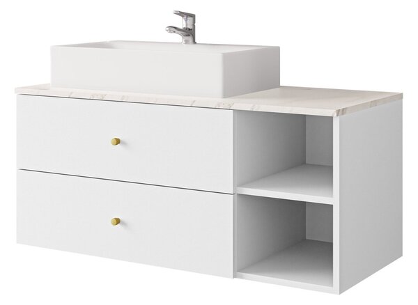 Cabinet atârnat pentru baie Salus, Alb, Marmură albă, PAL laminat, 45x100x45cm, 31 kg