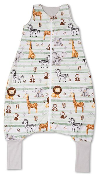 Sac de dormit de vara cu picioare pentru copii 3-5 ani Kidizi Safari Green, 0.5 tog, bumbac 100%