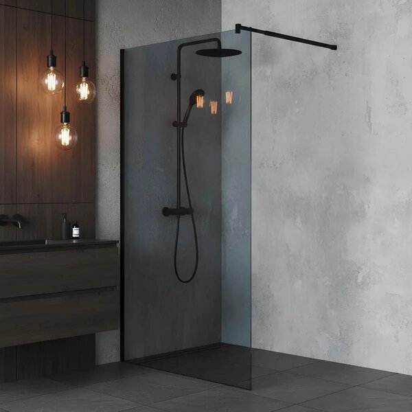 Paravan Dus Walk-In Una 70x195cm, Sticla Fumurie 8mm, Profil Aluminiu Negru